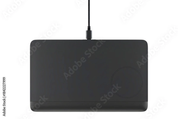 Fototapeta Black wireless charging pad for multiple electronic devices isolated on a transparent background