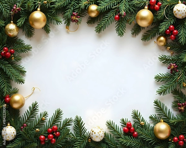 Obraz Christmas Pine Frame with Golden Ornaments