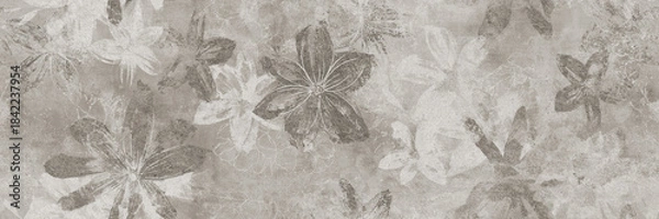 Obraz Cement texture with seamless flowers pattern. Wallpaper, textile or  ceramic design.