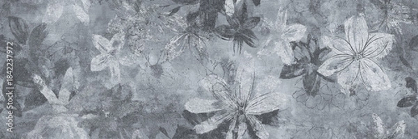 Obraz Cement texture with seamless flowers pattern. Wallpaper, textile or  ceramic design.