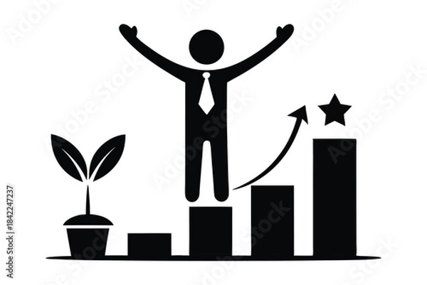 Obraz Business growth bar chart silhouette vector art illustration on white background