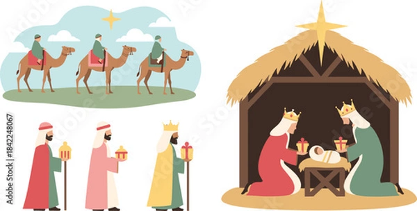Obraz Nativity scene with three wise men and stable