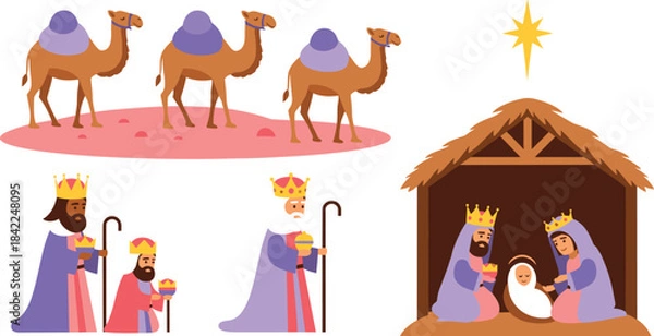 Obraz Nativity scene with three wise men and camels