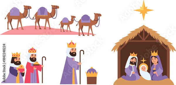 Obraz Nativity scene with three wise men and camels
