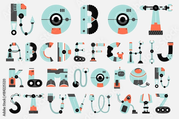 Fototapeta robot font collection flat design