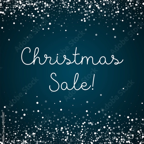 Fototapeta Christmas Sale greeting card. Random falling white dots background. Random falling white dots on blue background. Elegant vector illustration.