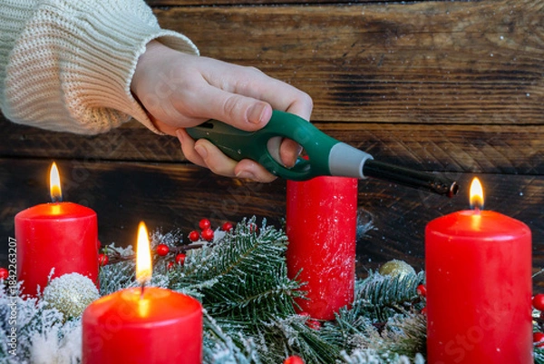 Obraz Lighting Three Festive Red Candles