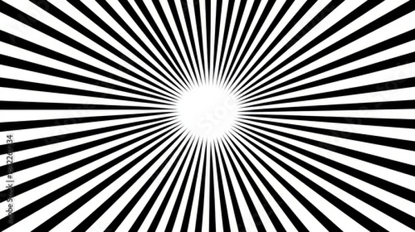 Fototapeta A symmetrical black and white radial pattern with a central white area, thinning black lines radiating outward,