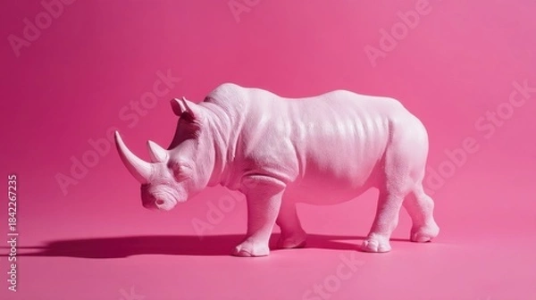 Fototapeta A monochromatic photorealistic sculpture of a rhinoceros isolated on a solid backdrop,