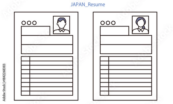 Obraz 日本で使われている標準的な様式の履歴書フォーマットのベクターイラスト