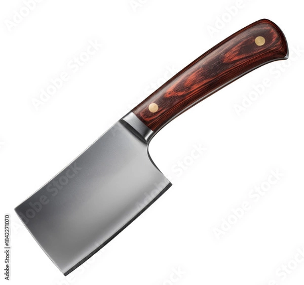Obraz meat cleaver with wooden handle on white background.
