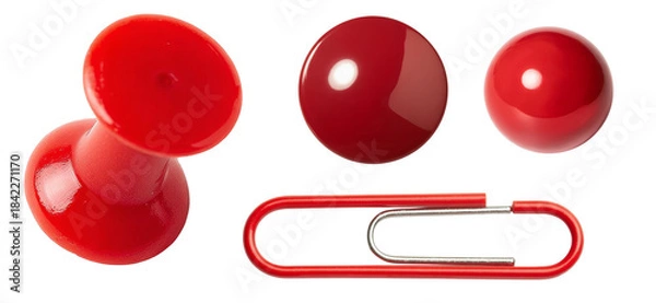 Obraz red pushpin, clips, and balls on white background