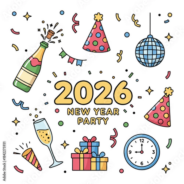Obraz New Year Party Icons 2026 | Celebration Vector Pack