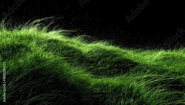 Obraz Vivid green grass swaying in an unseen breeze under a star-speckled night sky