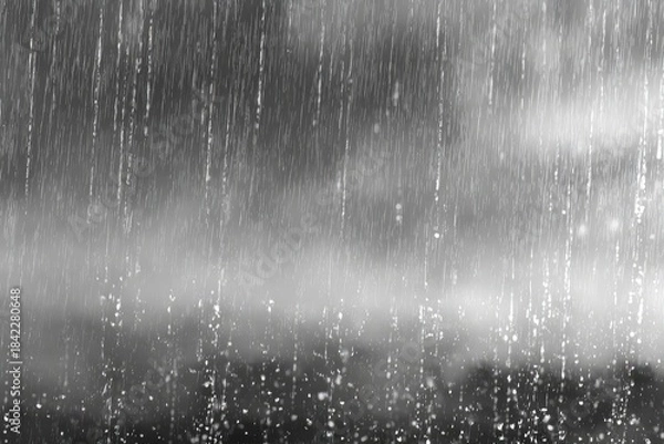 Obraz Abstract monochrome art features heavy rainfall cascading from a cloudy sky