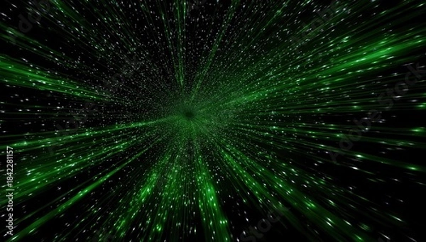 Obraz A dynamic green tunnel, constructed of luminous lines and dots, expands from a dark center