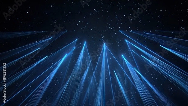 Obraz Electric blue light beams radiating upward, emanating from below against a starry night sky