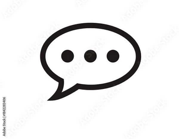 Obraz Black and white speech bubble icon with three dots, representing communication