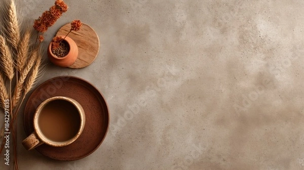 Obraz Minimalist workspace flat lay with raw concrete desk