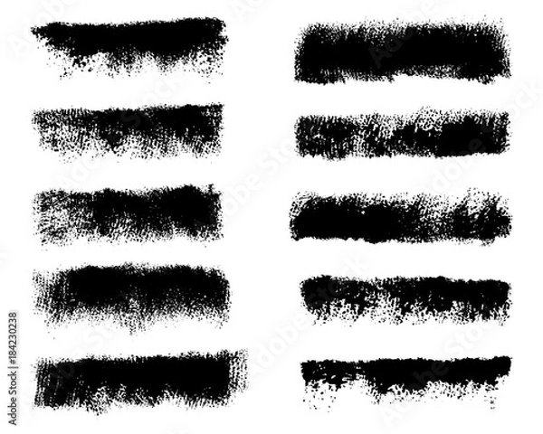 Fototapeta Collection black dirty design element. Grunge brush stroke, paint artistic set. Grunge texture collection.