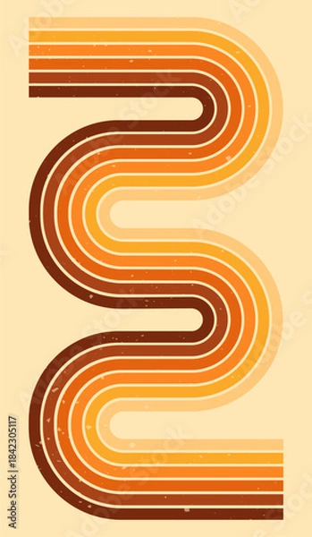 Fototapeta Retro groovy poster with a stripe warm color rainbow.