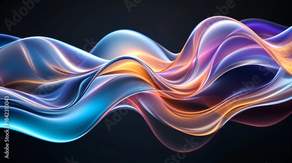 Fototapeta Liquid glass organic forms abstract background with flowing metallic texture