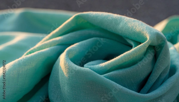 Obraz A close-up shot of a soft, flowing turquoise fabric with gentle folds and highlights.