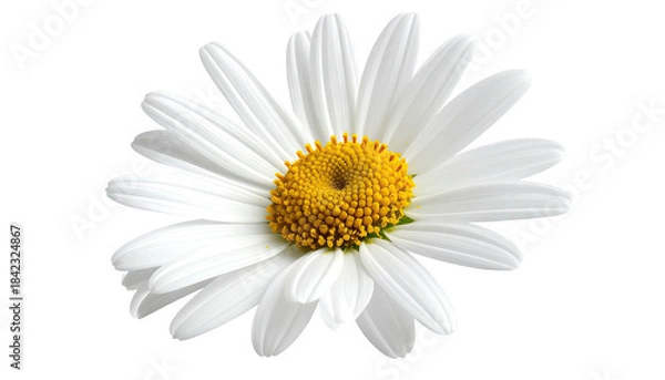 Fototapeta Isolated close-up of a daisy with white petals and yellow center