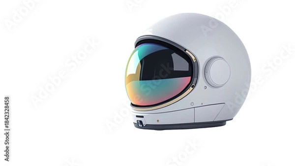 Fototapeta Sleek, white, futuristic helmet with a reflective visor against black
