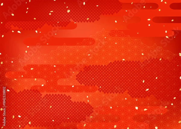 Obraz 日本の伝統的な模様を組み合わせた真っ赤な背景イラスト