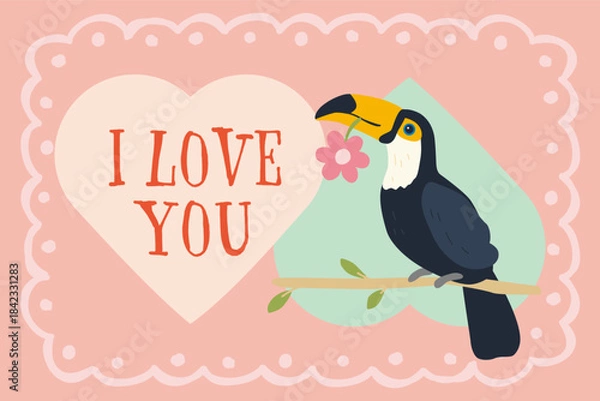 Obraz Cute toucan illustration for valentine's day.