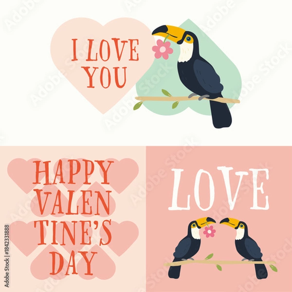 Obraz Cute toucan illustration for valentine's day.