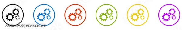Fototapeta Banner mit 6 farbigen Icons im Kreis: 3 Zahnräder