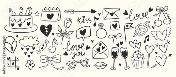 Obraz Hand draw whimsical valentines day elements collection.