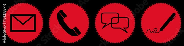 Fototapeta 4 rot schwarze Kontakt Buttons als Web Icons