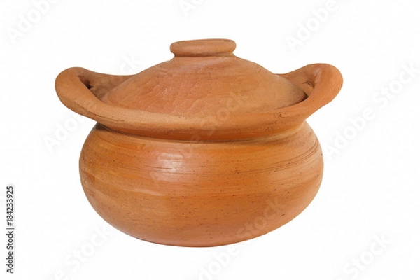 Fototapeta Brown clay pot isolated on white background. It made for cooking, boiler and stove.