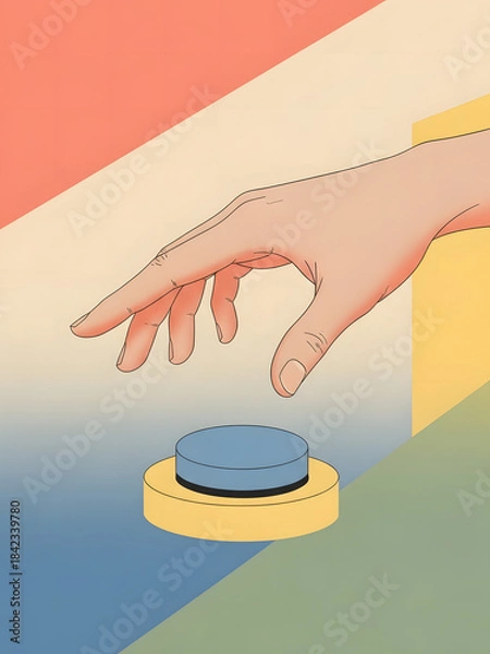 Fototapeta Hand pressing button symbolizing action or state change