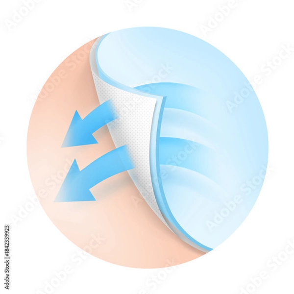 Obraz Two wavy layers with arrow. Great for the presentation of permeable materials. Vector illustration isolated on white background. Template for your product. EPS10.