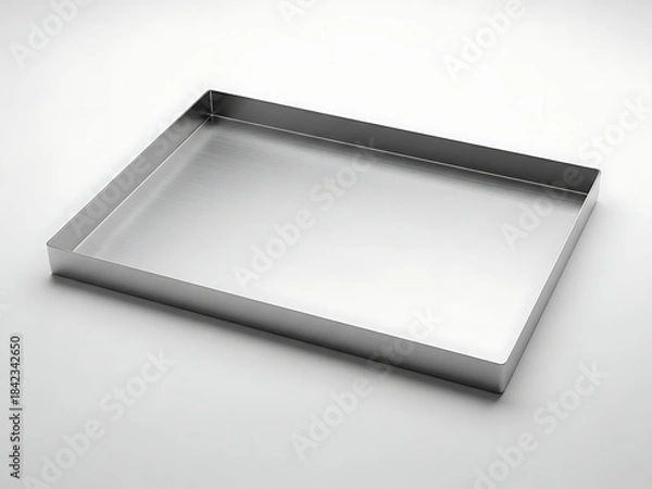 Obraz Empty silver metal tray on white background rectangular