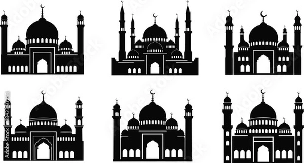 Obraz Six mosque silhouettes isolated on transparent background