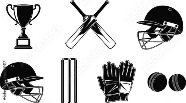 Obraz Cricket equipment silhouette isolated on transparent background