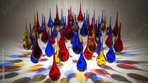 Fototapeta Abstract colorful glass sculpture with vibrant reflections on a light gray background