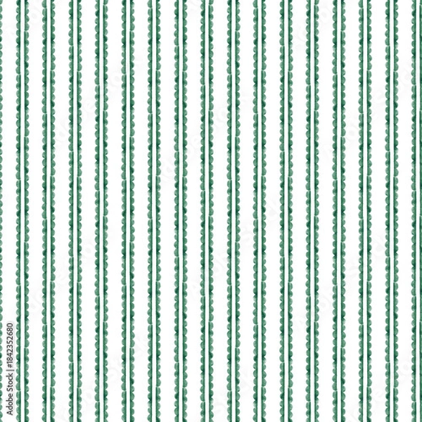 Obraz Watercolor seamless pattern with green scalloped lines. Hand painted background for baby shower invitation,wedding stationery and festive cards.