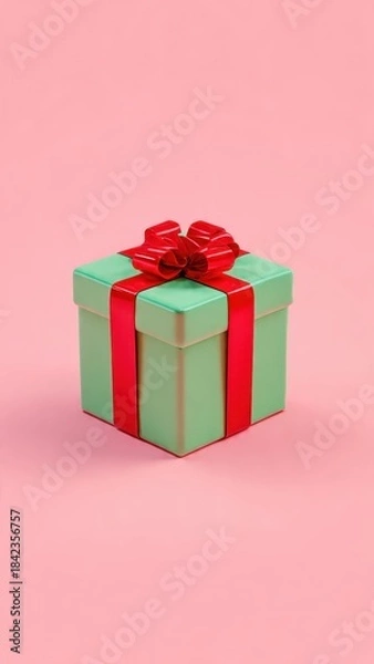 Obraz Gift Box with Red Ribbon Isolated on Pink Background, Perfect for Presents