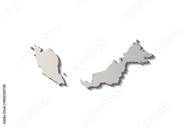 Fototapeta 3D Malaysia map with all Regions in gray. Three dimensional map of Malaysia with shadow on white background for infographic