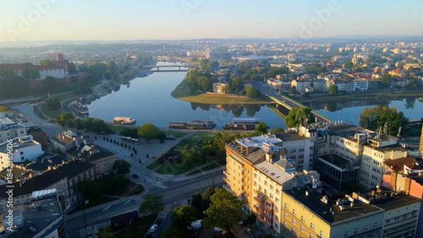 Fototapeta Drone view of European city tourism old town Krakow Poland