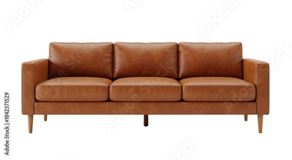 Obraz Brown leather sofa isolated on transparent background