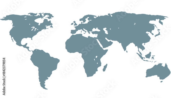 Fototapeta World map. Grey modern vector map. Silhouette map.