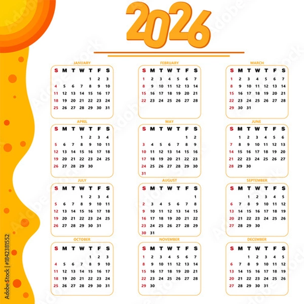 Obraz Modern 2026 Calendar Vector Template