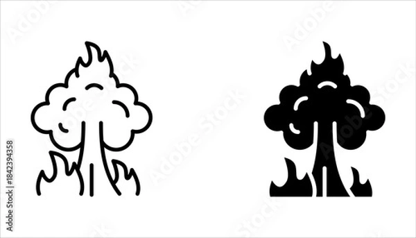 Fototapeta Forest fire line icon set. Wildfire symbol. Editable stroke on white background